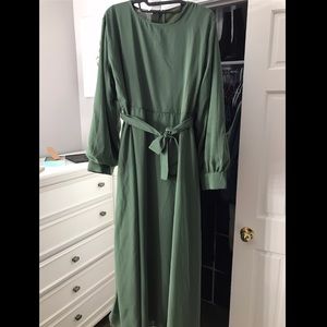 Muted green maxi belted dress
